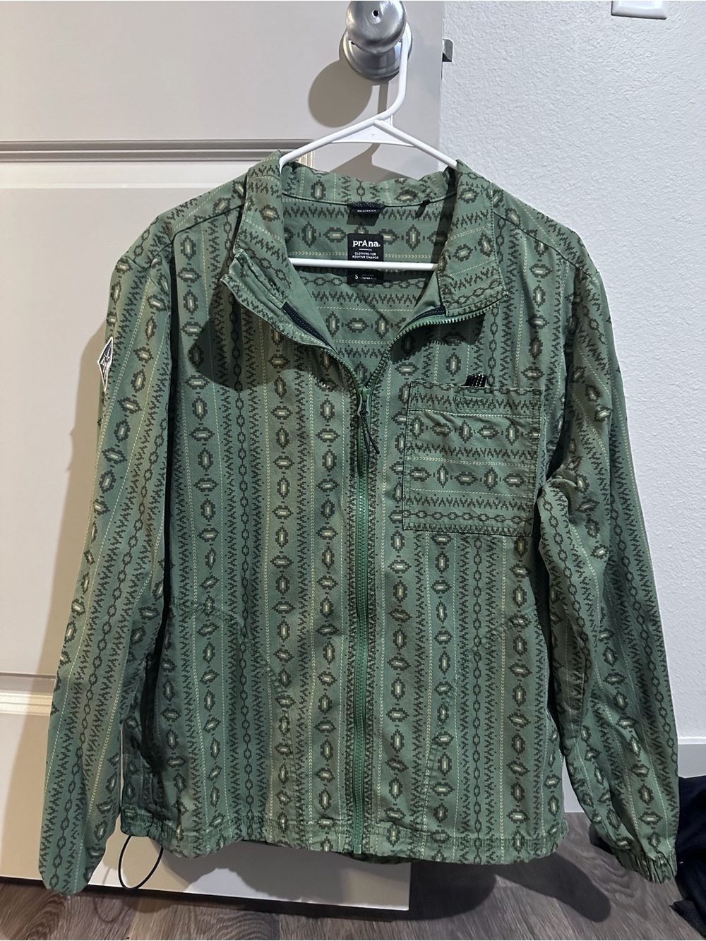 Prana Men's Sage Green Patterned Zip Sweater Jacket size S